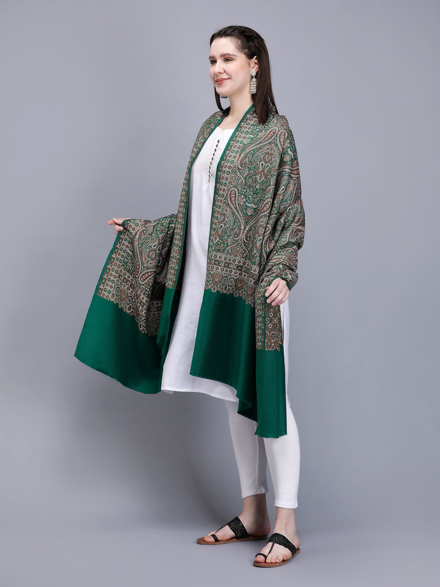 Women Jacquard Design Woven Shawl | Green