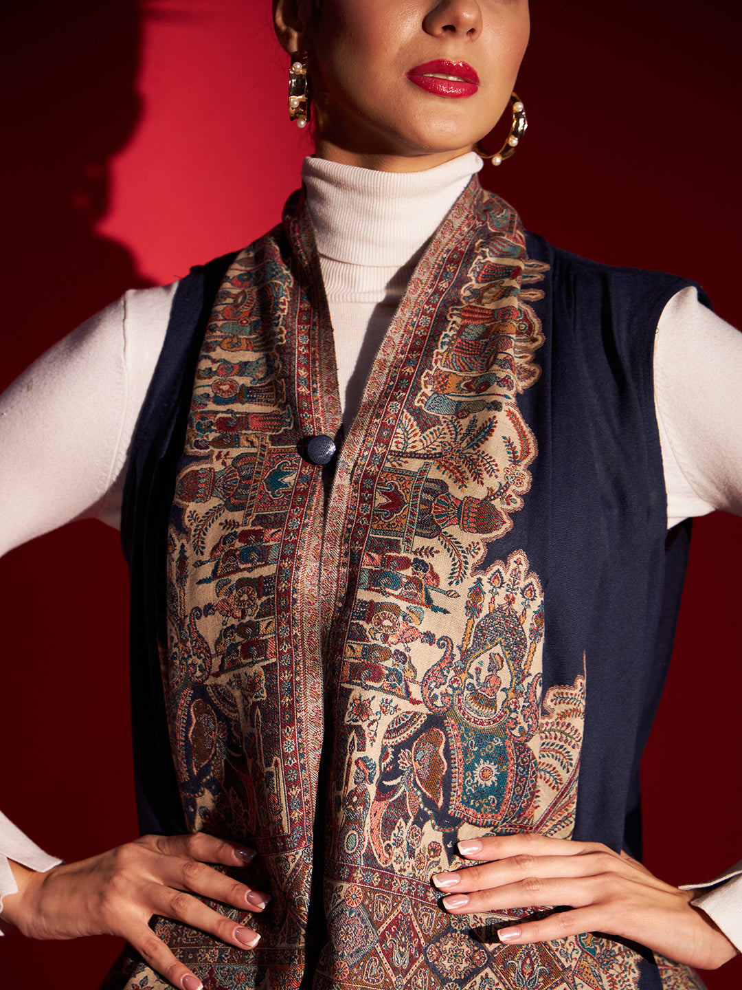 Women's Royal Woven Cape Shrug with Paisley Pattern | Blue