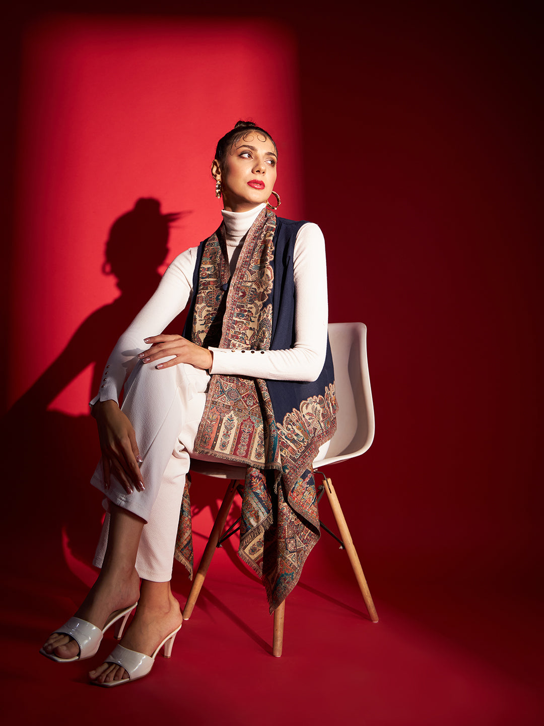 Women's Royal Woven Cape Shrug with Paisley Pattern | Blue