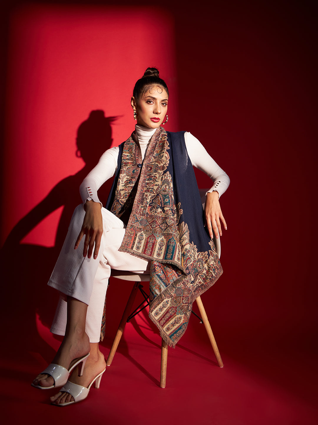 Women's Royal Woven Cape Shrug with Paisley Pattern | Blue