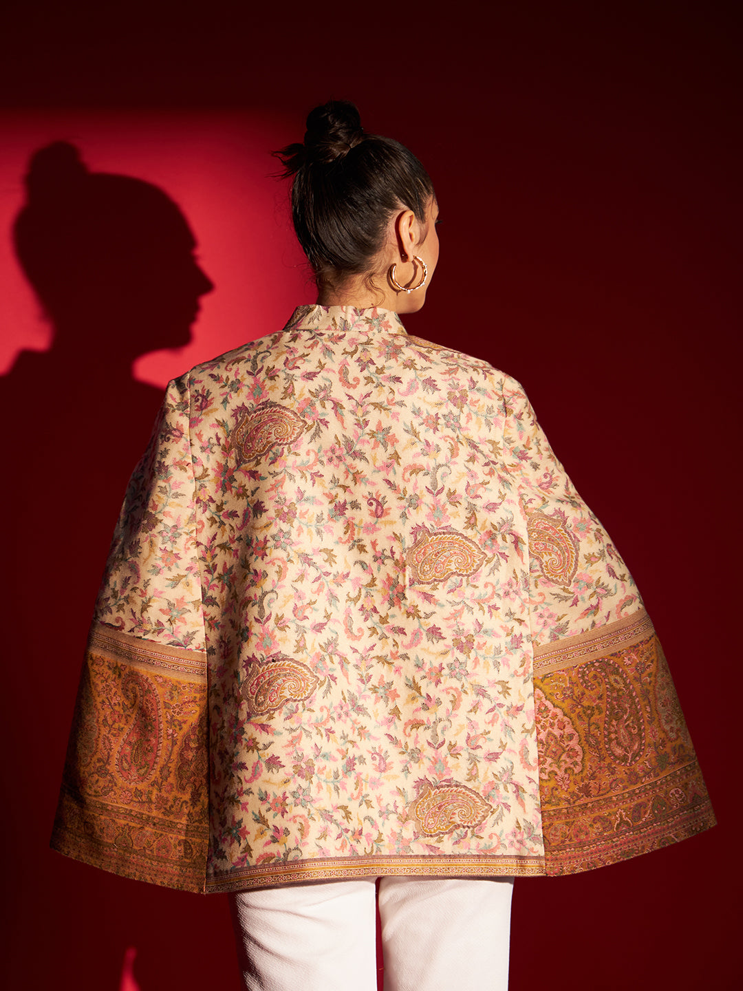 Woven Designer Luxury Cape Jacket for Women | Creame Mustard