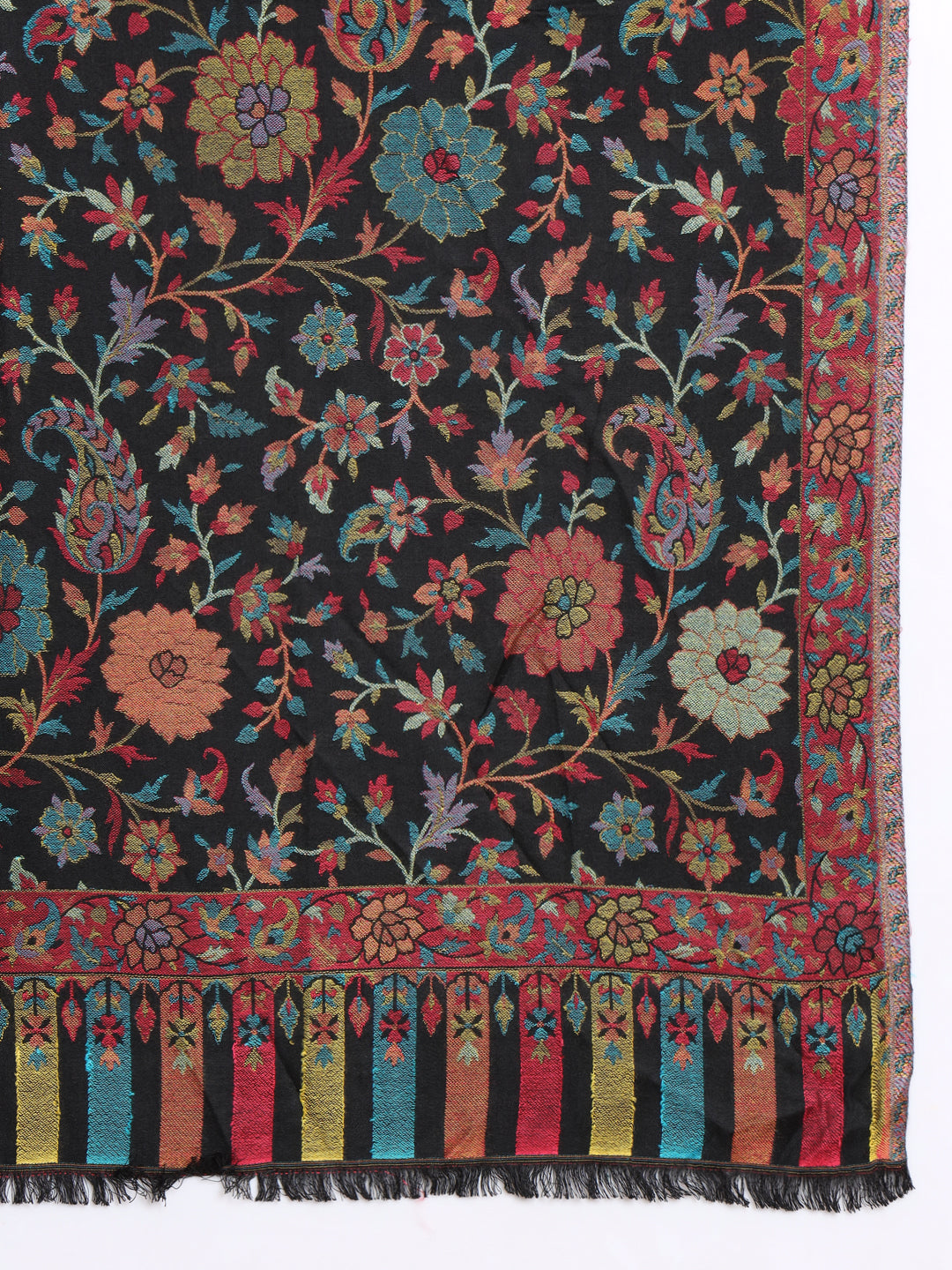 Kani Weave Woven Shawl for Men in Floral Patterns | Black