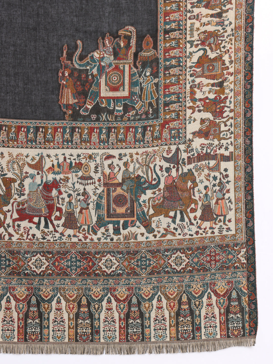 Kani Weave Woven Shawl for Men in Royal Mughal Patterns | Black