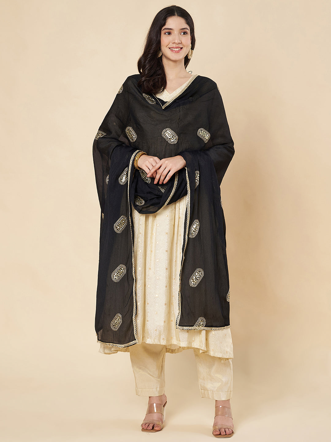 Ethnic Chinnon Dupatta for Women | Black