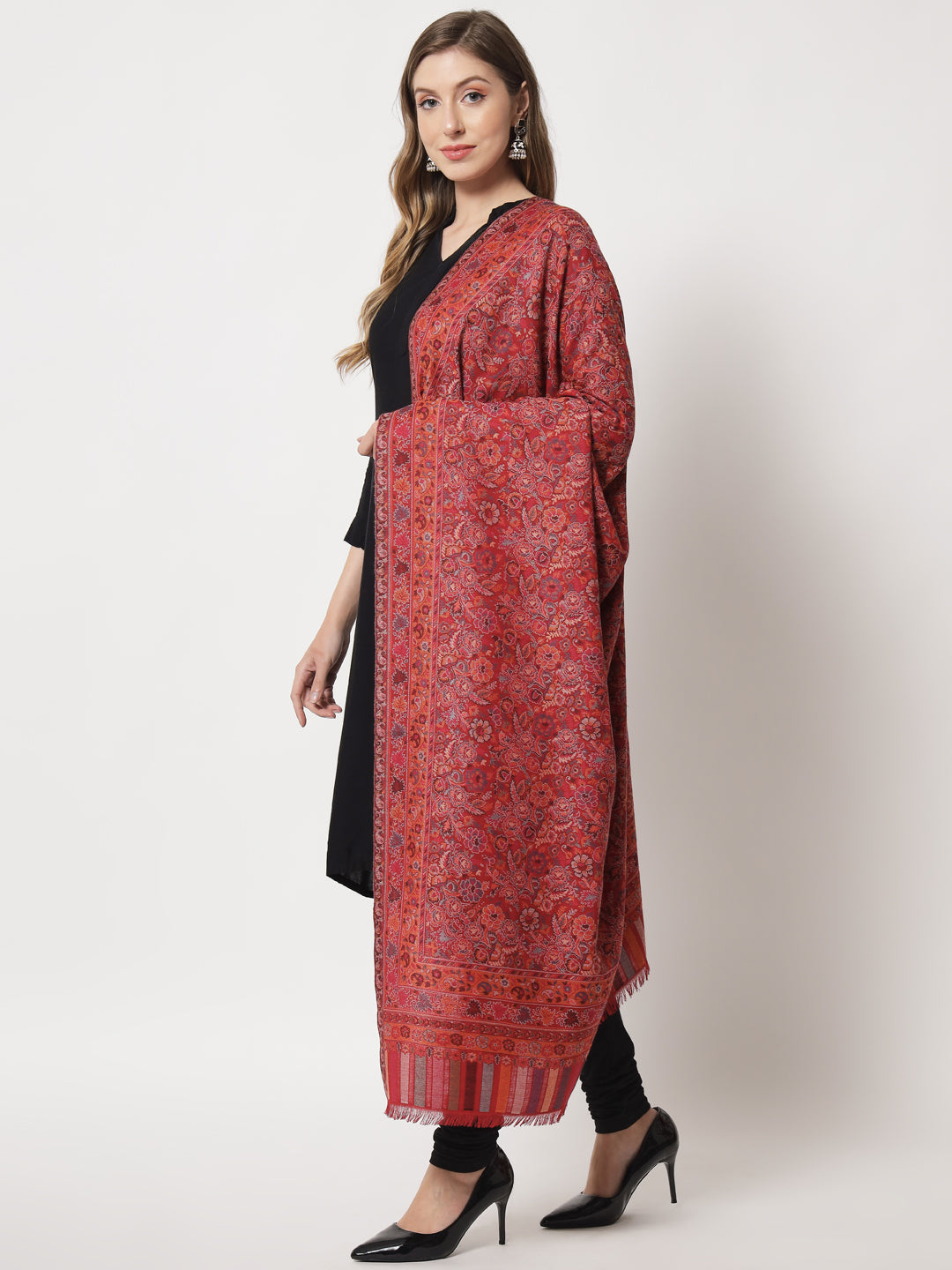 Kani Woven Shawl for Women in Paisley Design Weaving | Maroon