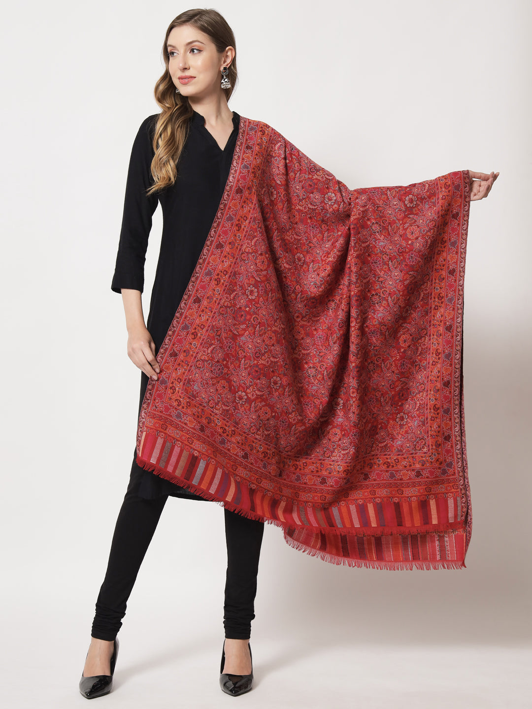 Kani Woven Shawl for Women in Paisley Design Weaving | Maroon