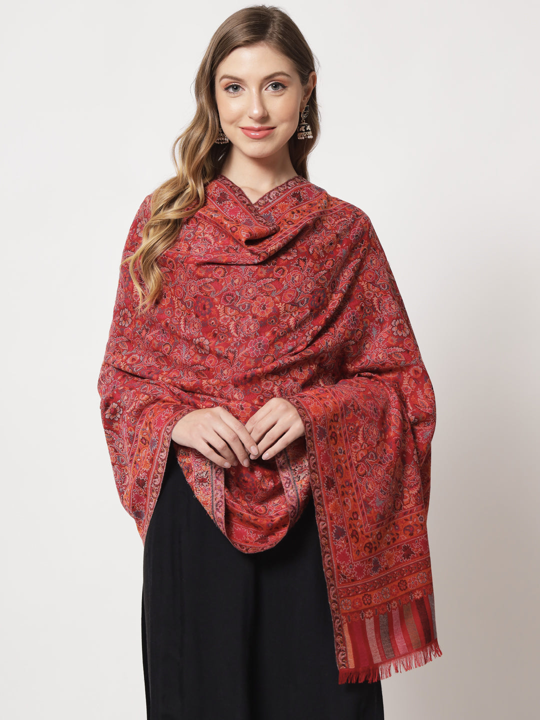 Kani Woven Shawl for Women in Paisley Design Weaving | Maroon