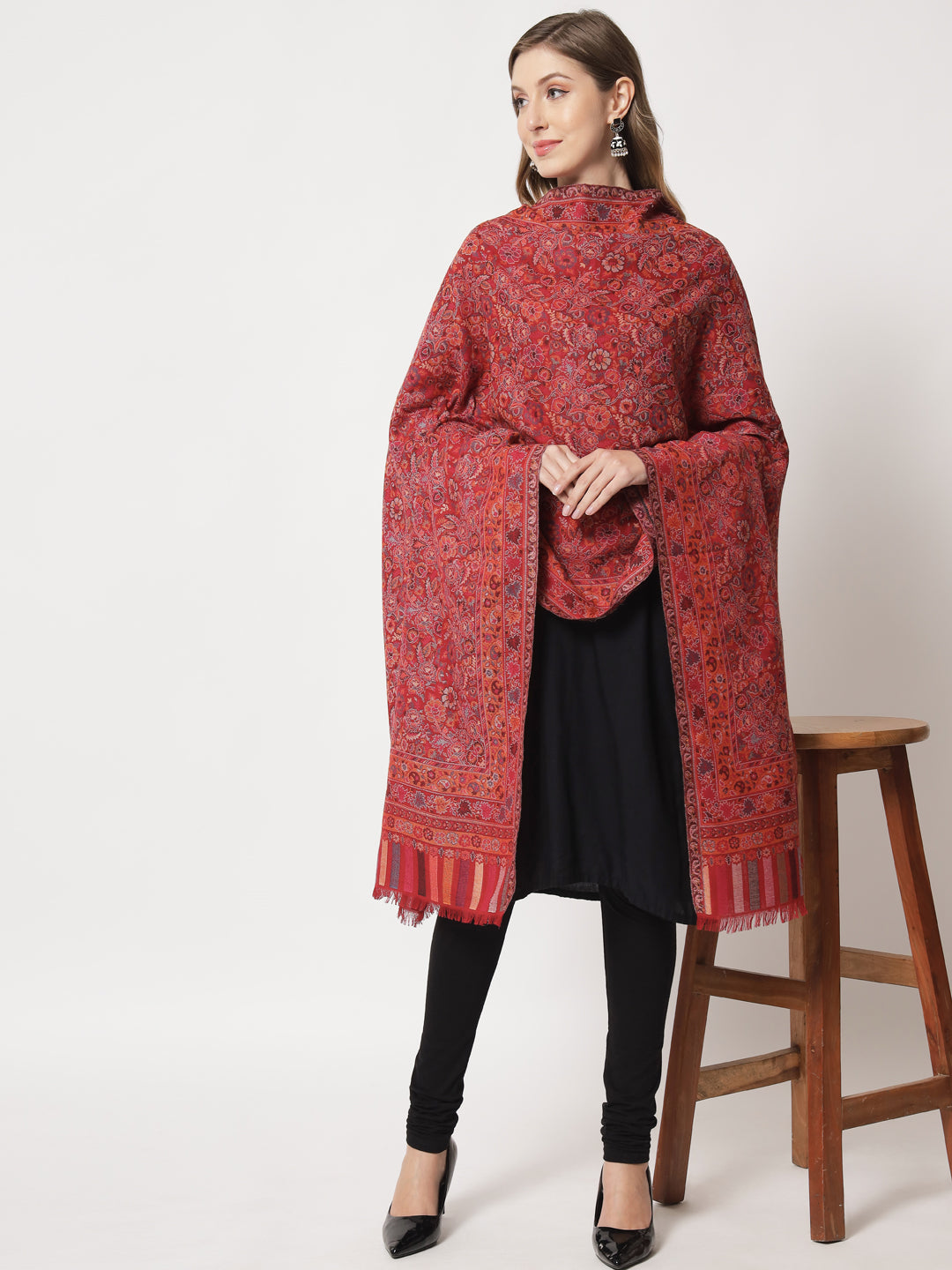 Kani Woven Shawl for Women in Paisley Design Weaving | Maroon