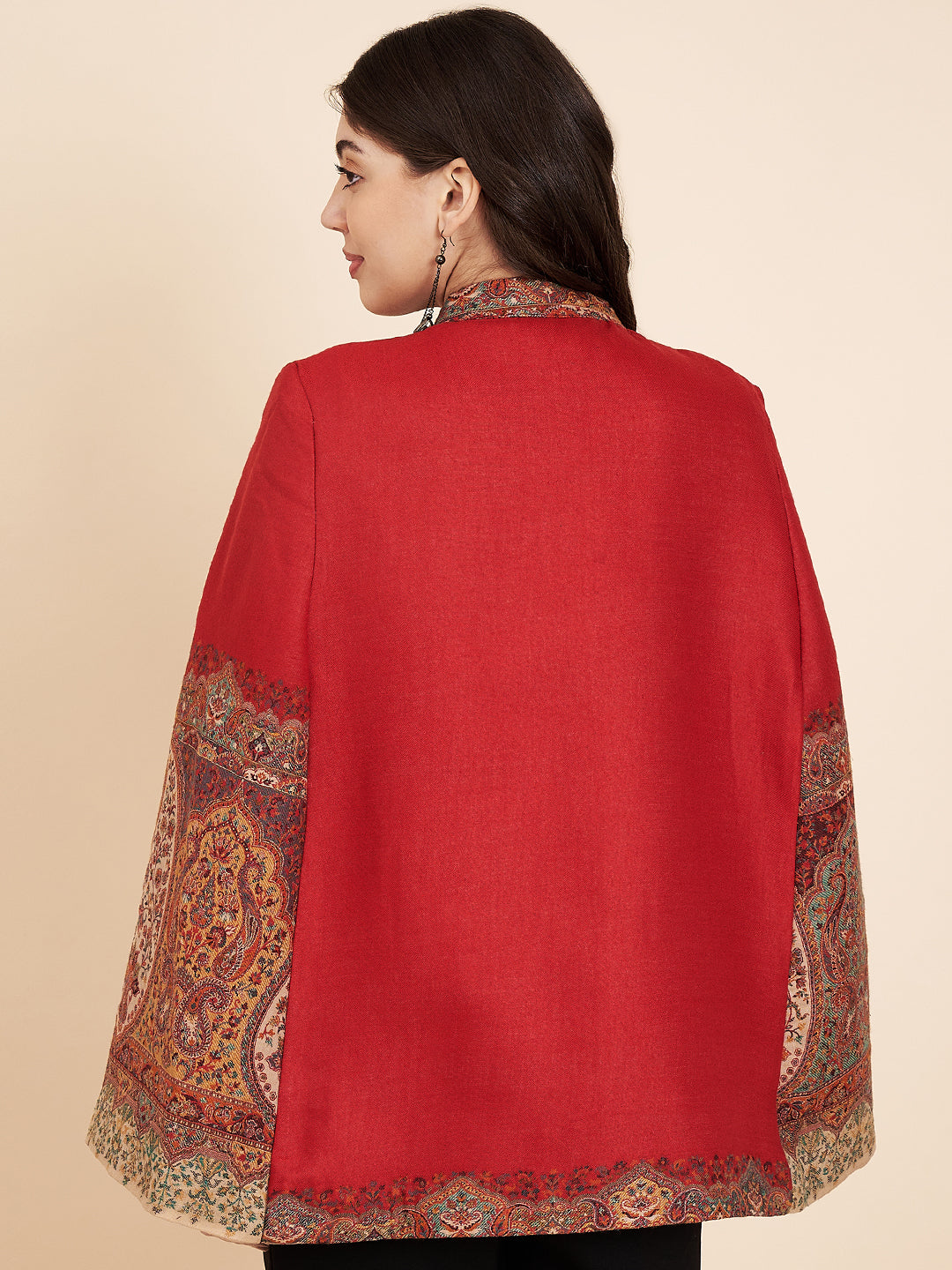 Woven Designer Luxury Cape Jacket for Women | Maroon
