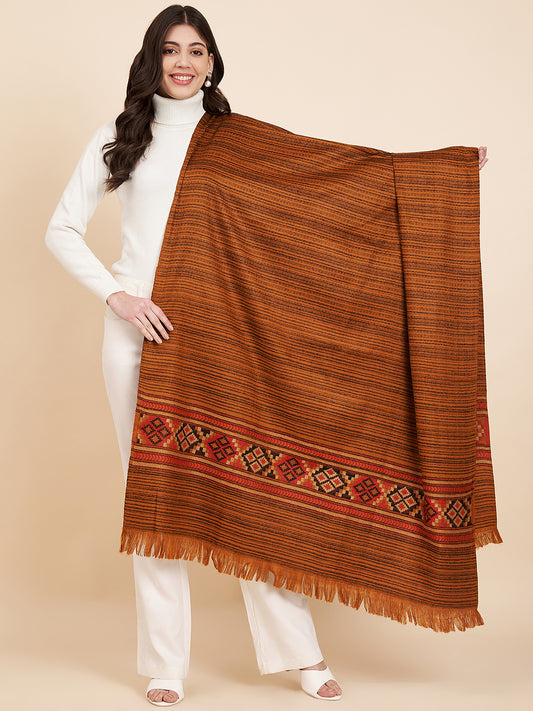 Kullu Himalayan Striped Border Shawl for Women | Mustard