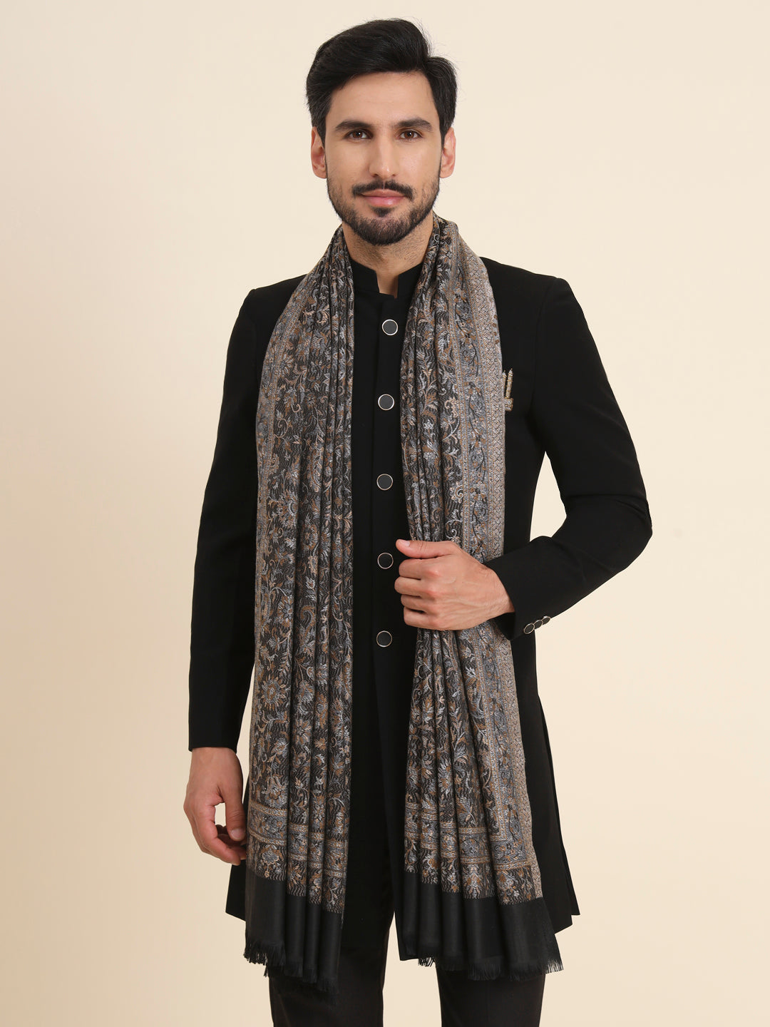 Kani Jacquard Weave Shawl for Men | Black
