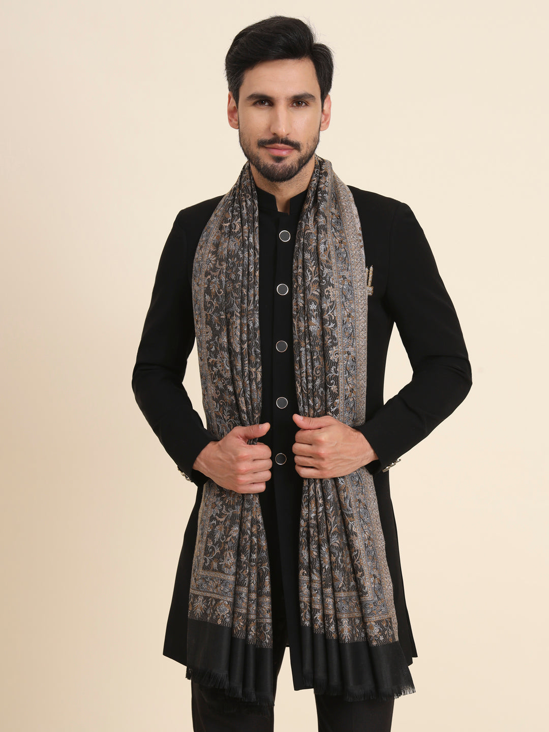 Kani Jacquard Weave Shawl for Men | Black