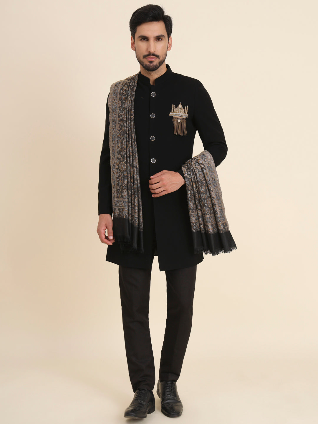 Kani Jacquard Weave Shawl for Men | Black