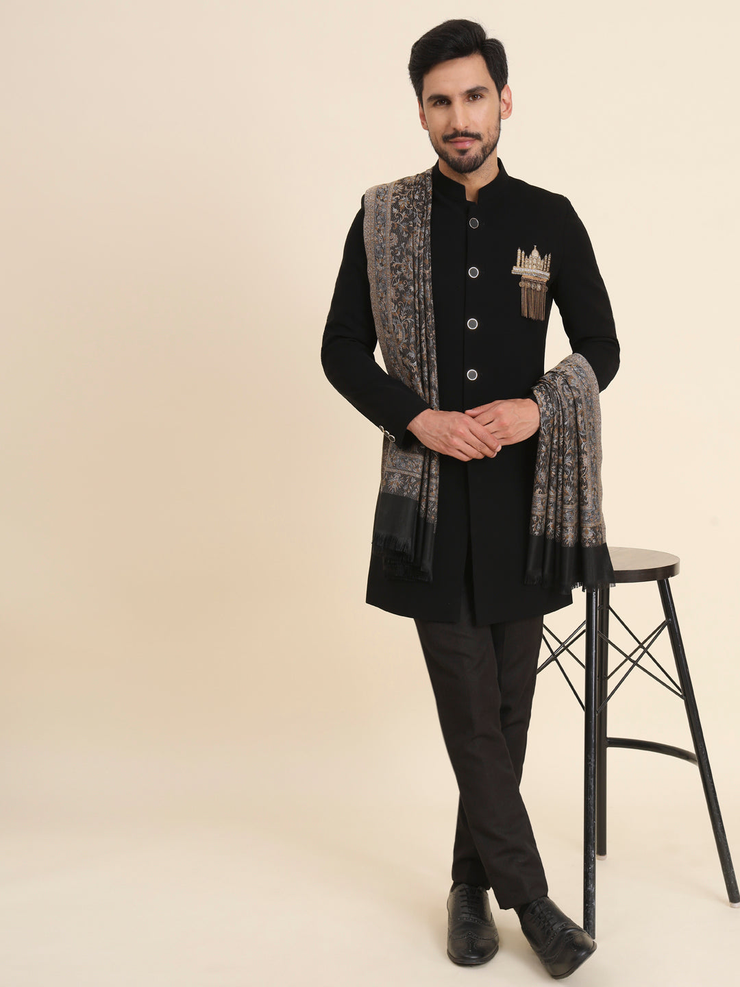 Kani Jacquard Weave Shawl for Men | Black