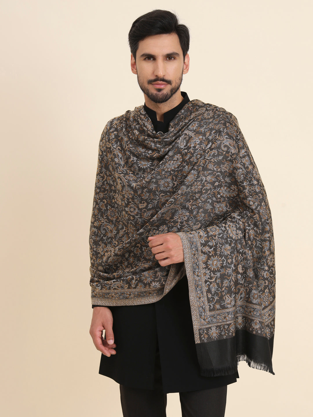Kani Jacquard Weave Shawl for Men | Black