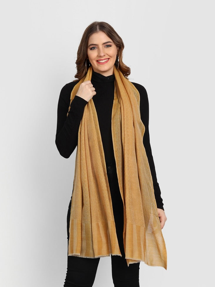 Pure Fine Wool Woolen Stole for Women in Striped Weaving | Mustard