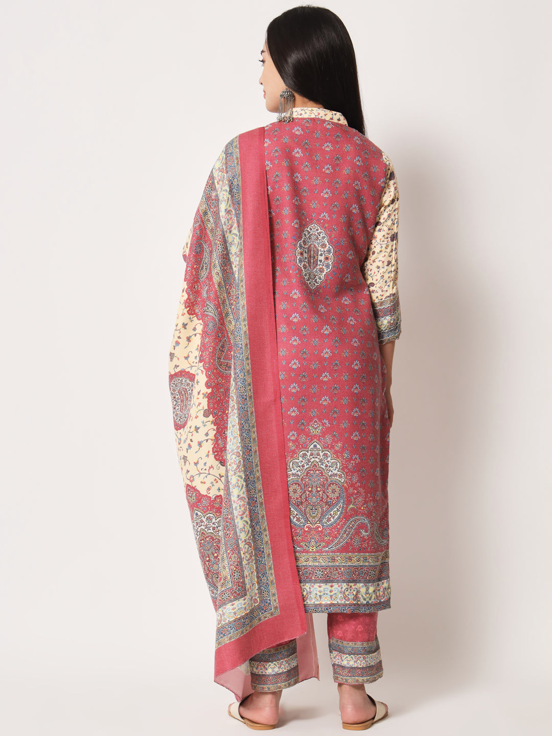 Unstitched Printed Design Kalamkari Handwork Dress Material | Pink