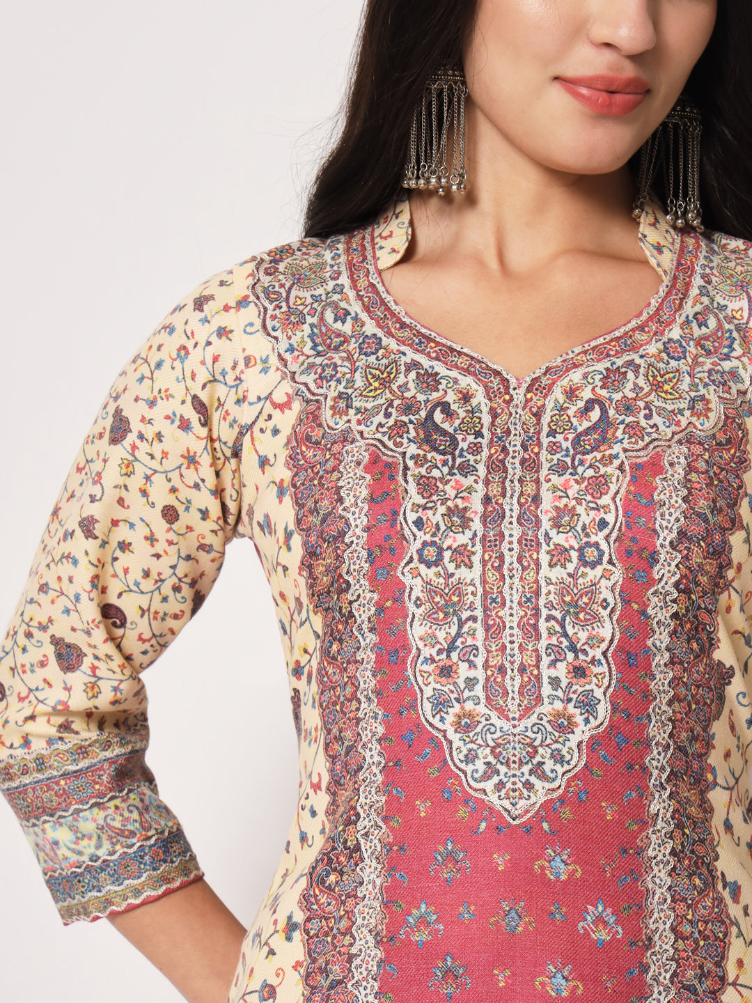 Unstitched Printed Design Kalamkari Handwork Dress Material | Pink