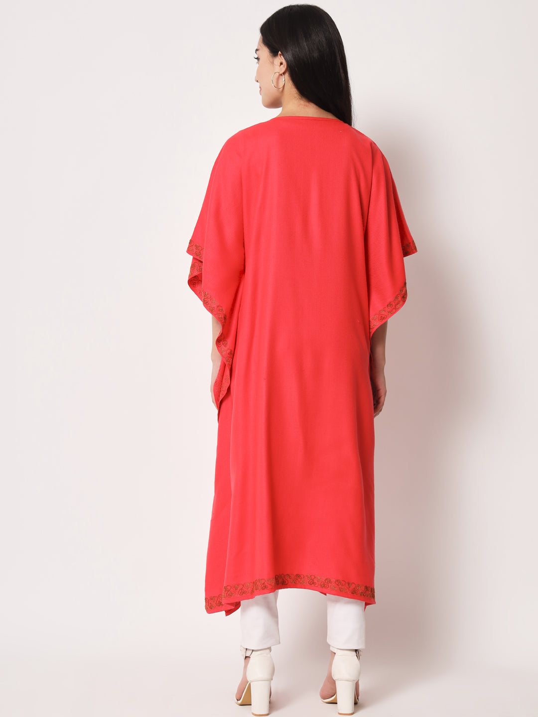 Women's Woolen Cape Shrug with Kashmiri Embroidery | Pink