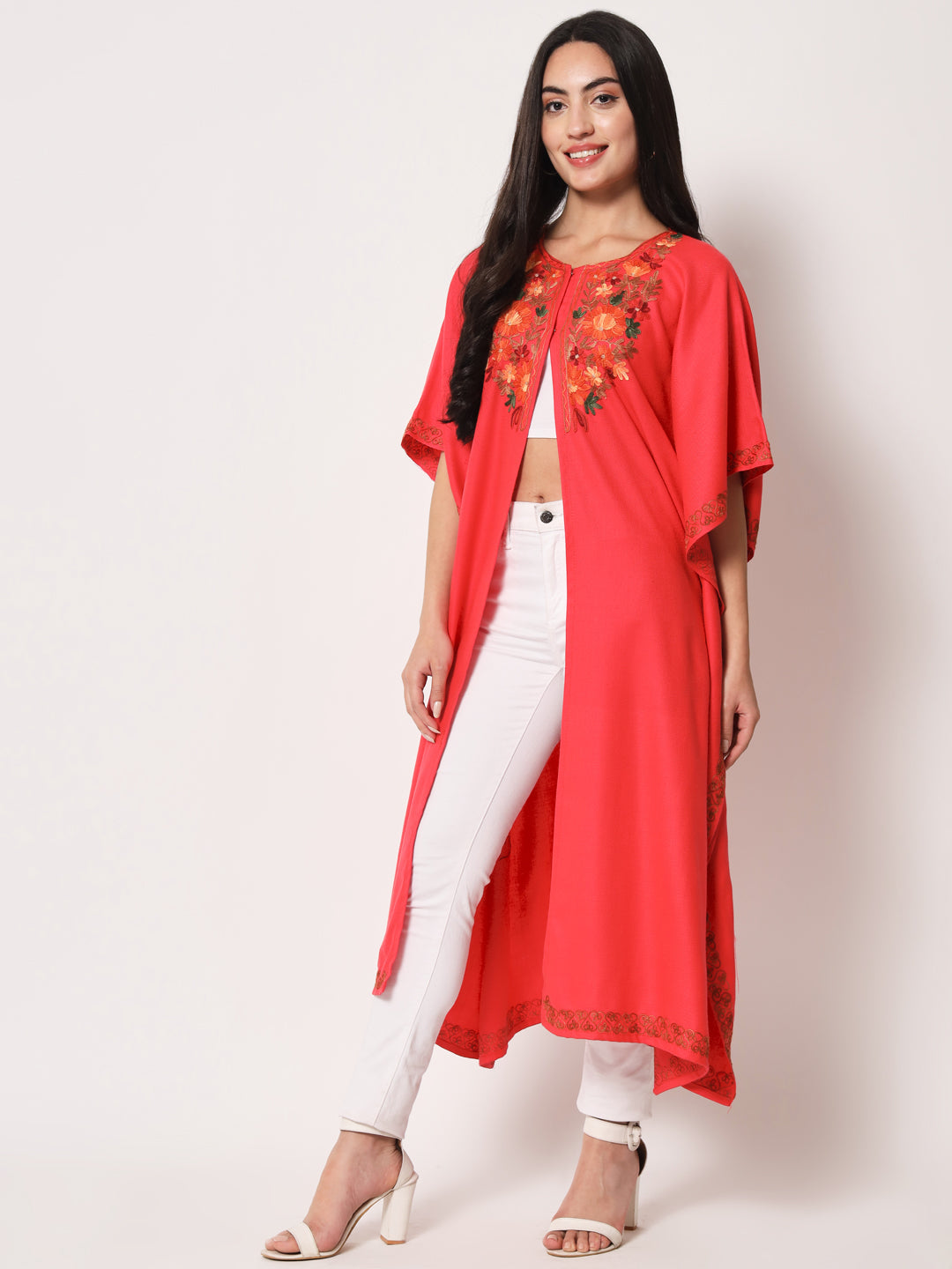 Women's Woolen Cape Shrug with Kashmiri Embroidery | Pink