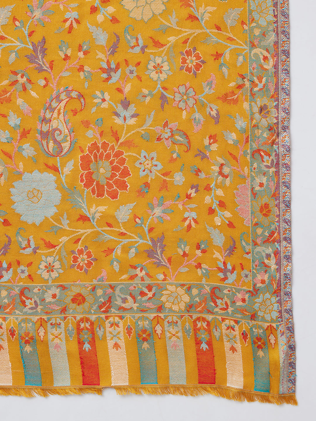 Kani Weave Woven Shawl for Women in Floral Patterns | Mustard