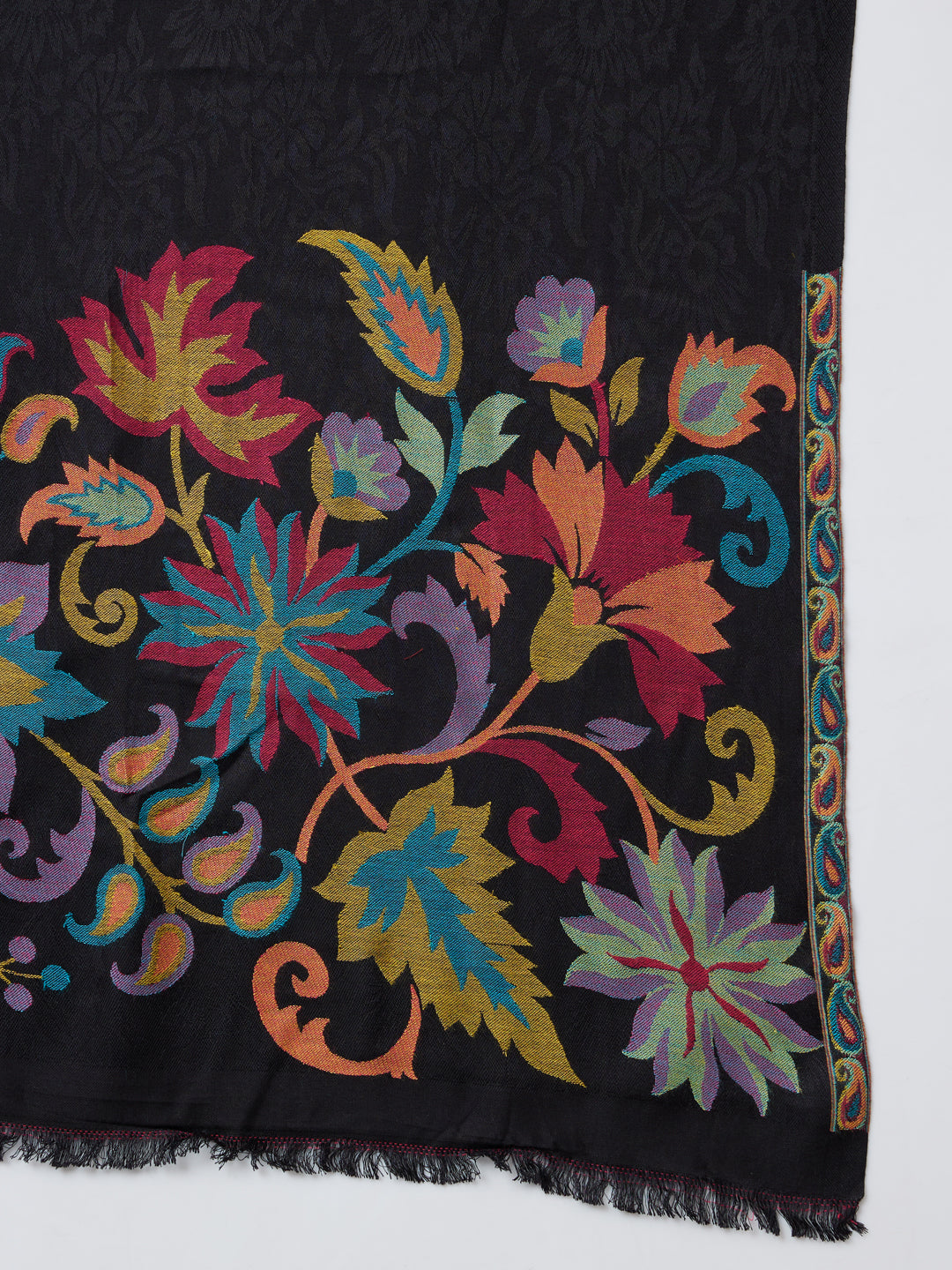 Kani Floral Patterns Cutting Weave Stole | Black