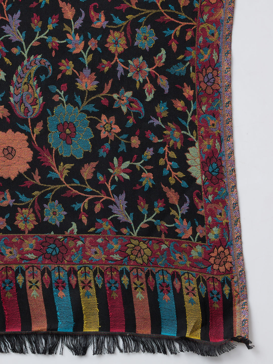 Kani Weave Woven Shawl for Women in Floral Patterns | Black