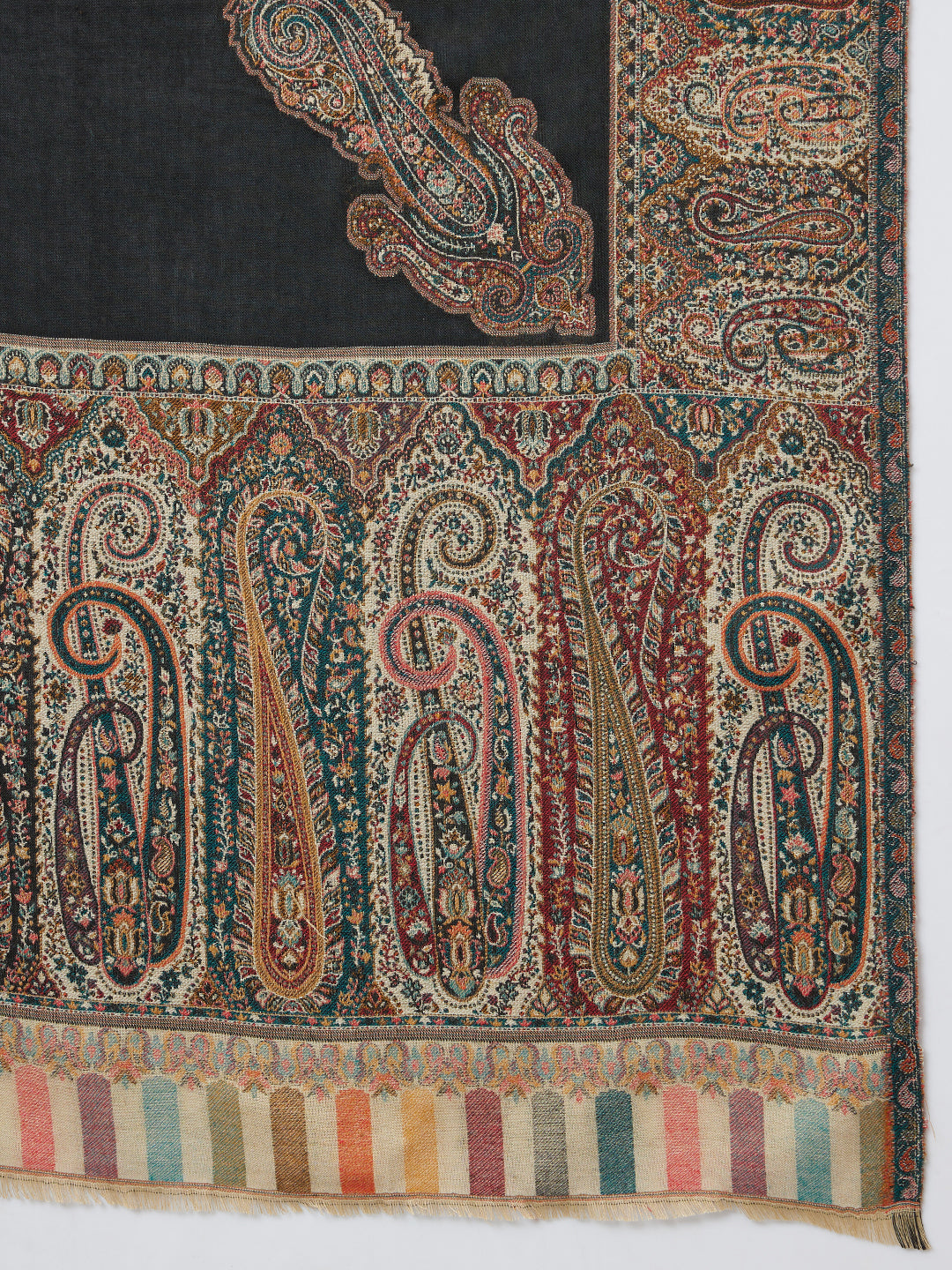 Kani Weave Woven Shawl for Women in Royal Patterns | Black