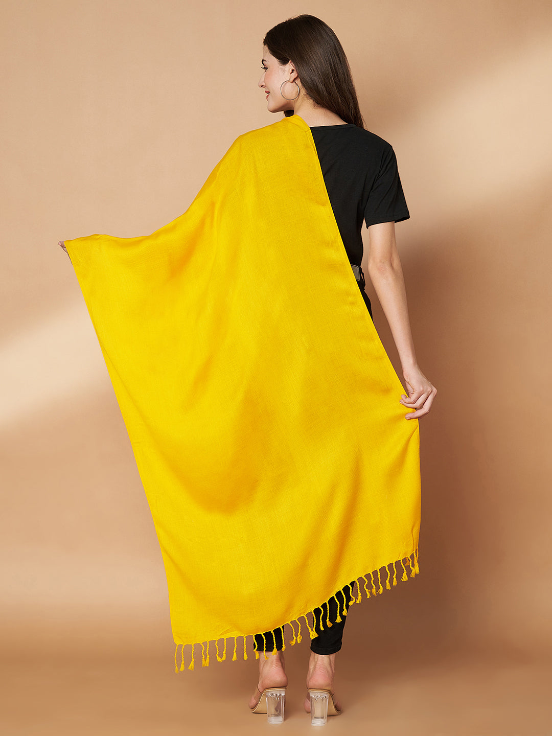 Plain Yellow Woolen Stole for Women | Yellow