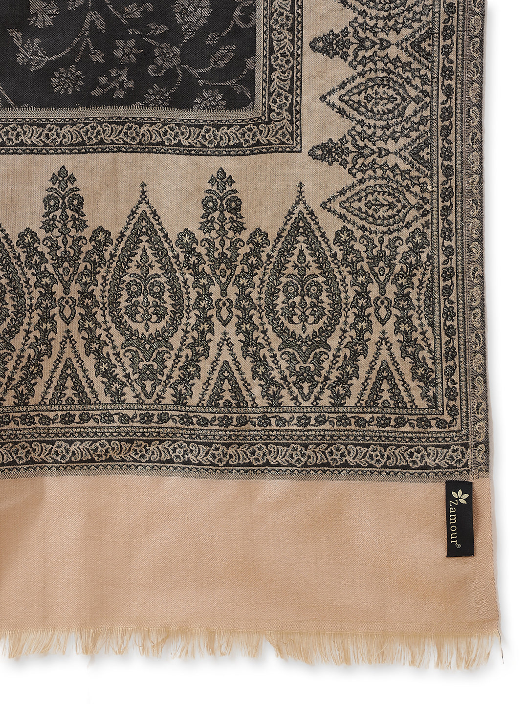 Kani Weave Woven Shawl for Women in Zari Paisley Patterns | Black