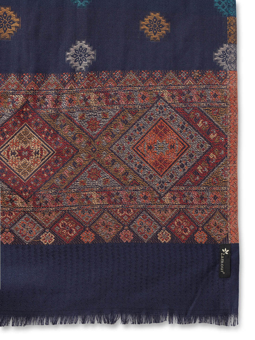 Jamawar Woollen Woven Shawl for Women in Kullu Stripes | Blue