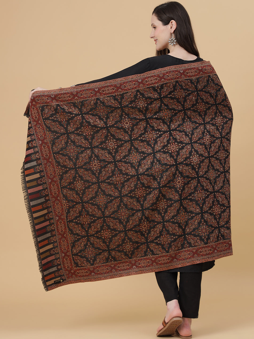 Kani Weave Woven Shawl for Women in Paisley Design | Black