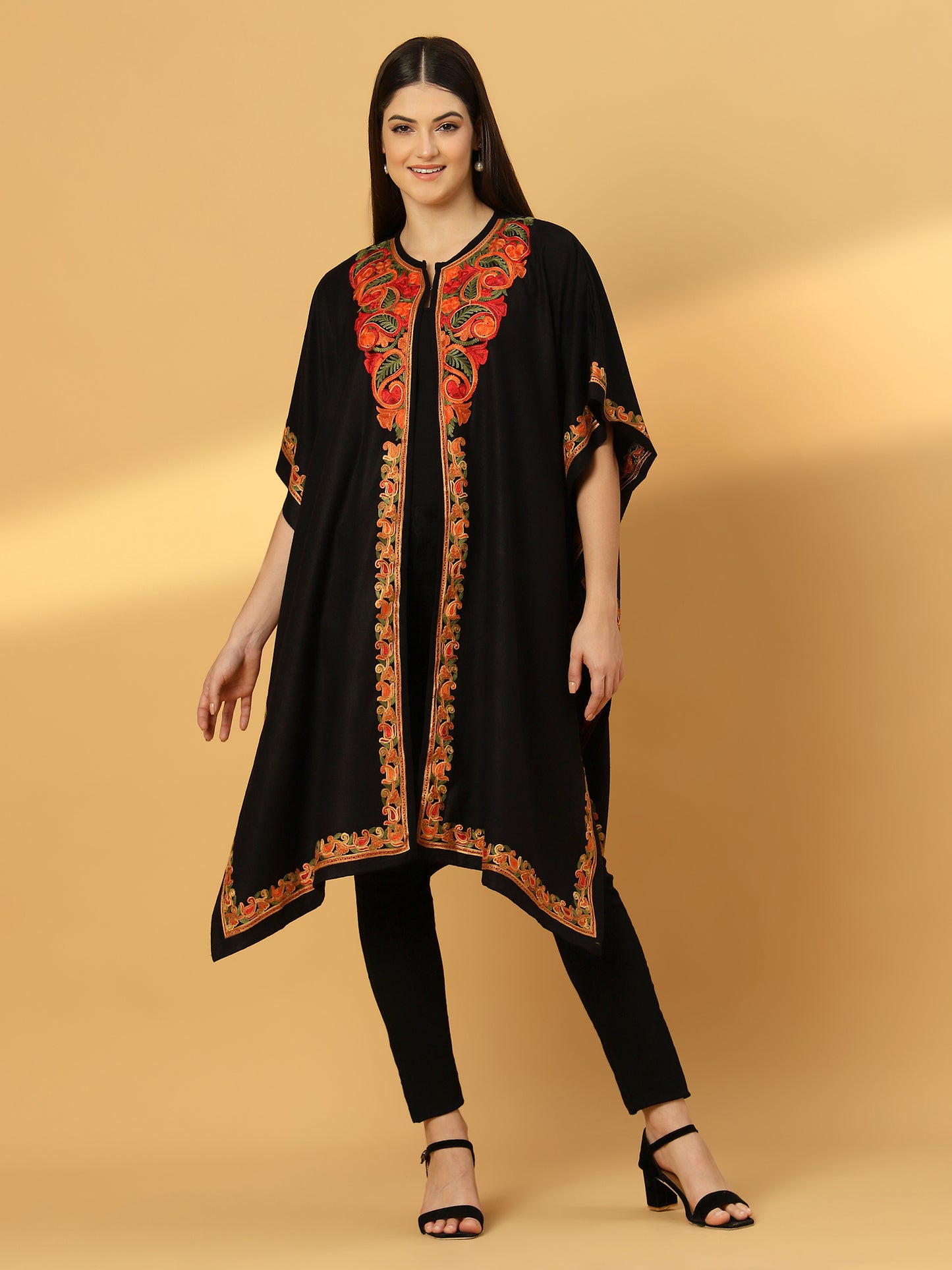 Kashmiri Embroidery Black Pheran Shrug