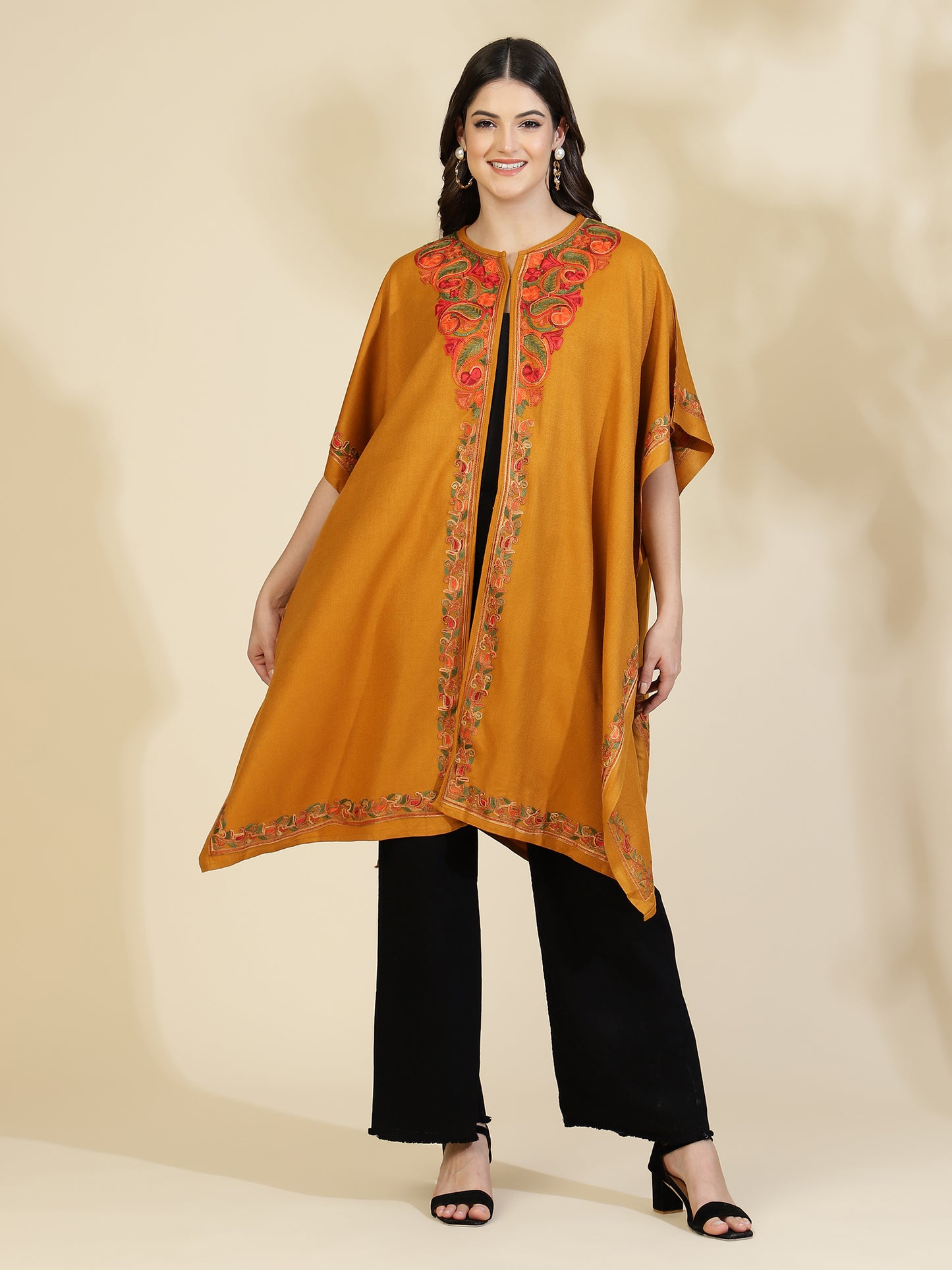 Kashmiri Embroidery Mustard Pheran Shrug