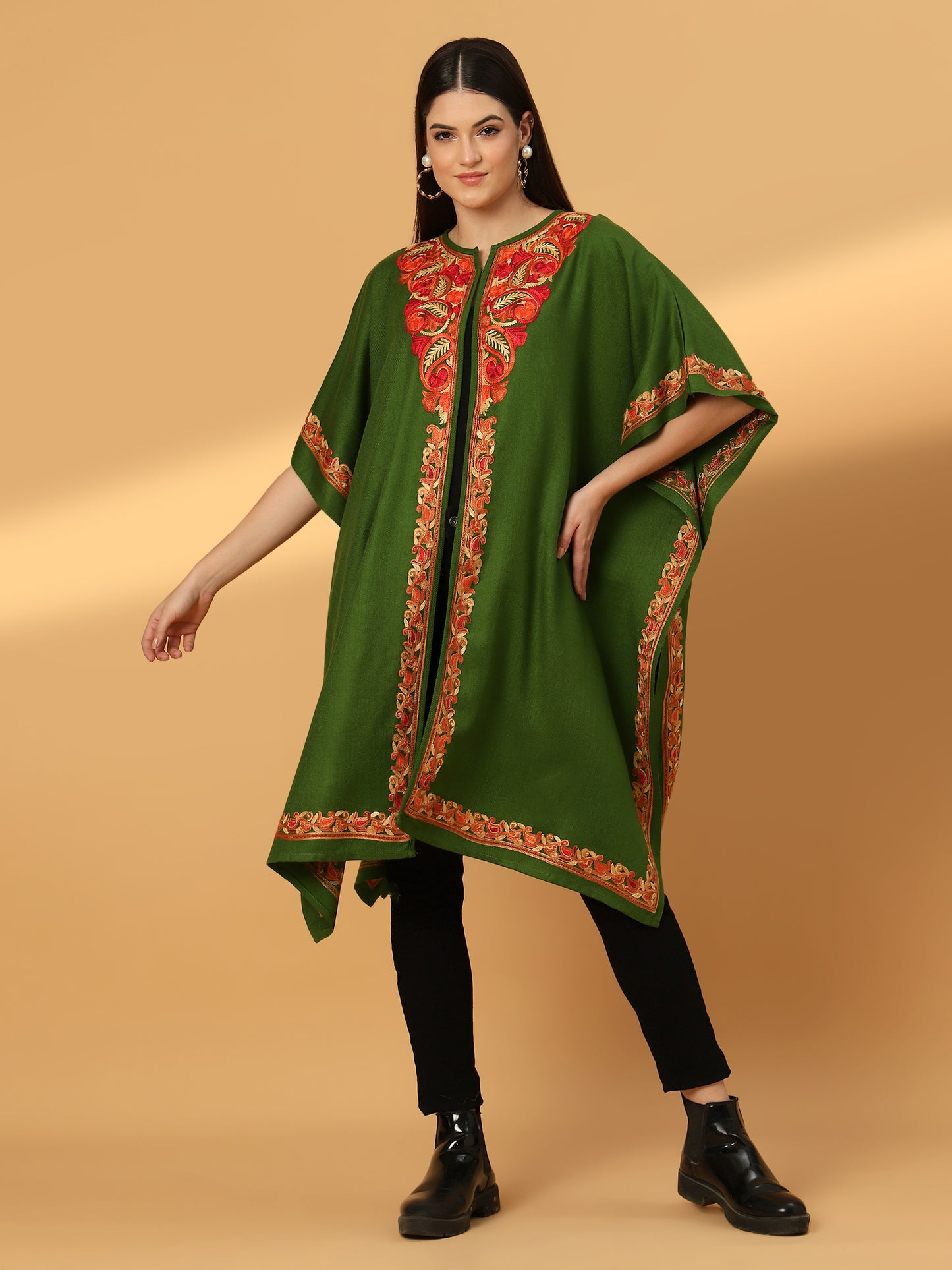 Kashmiri Embroidery Green Pheran Shrug