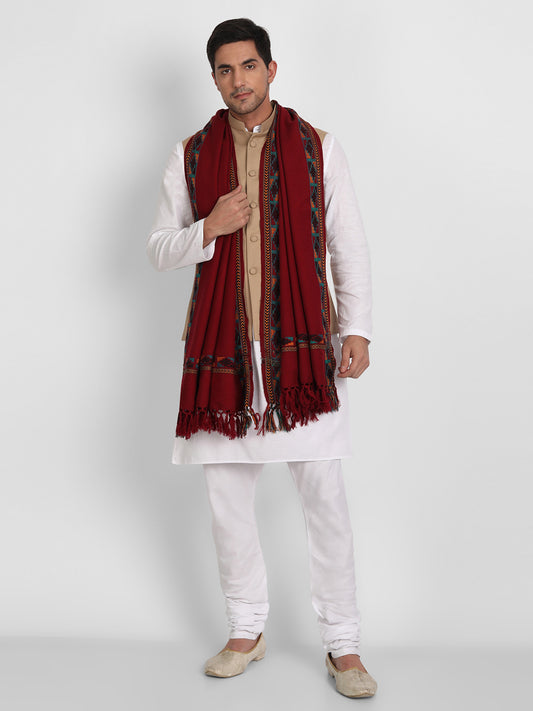Men's Traditional Kullu Woven Stole | Maroon