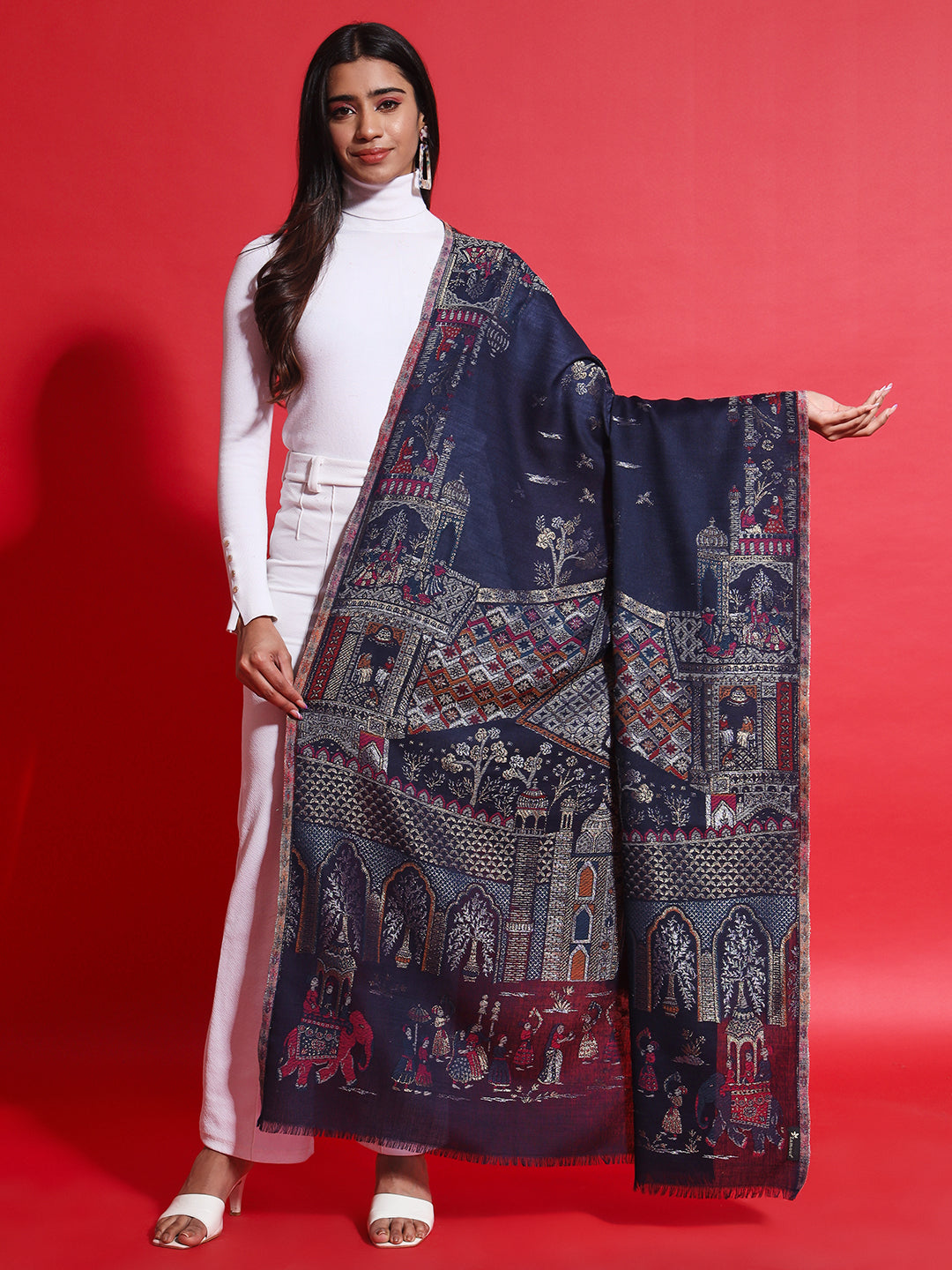 Kani Pure Wool Shawl for Women with Paisley Zari Pattern | Blue