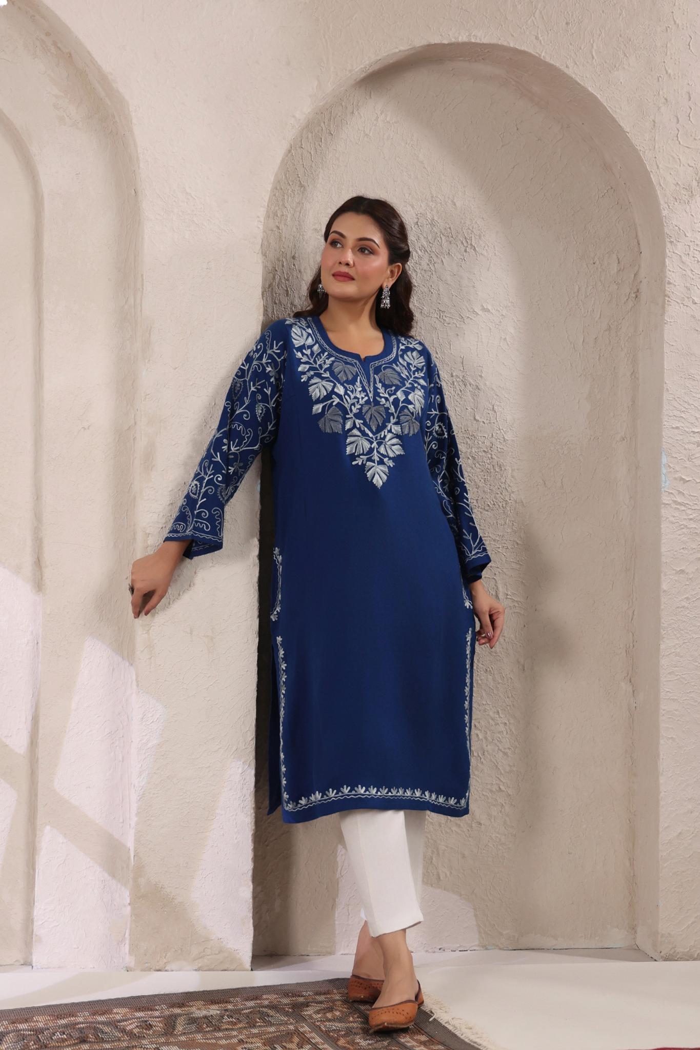 Chinar Embroidery Kashmiri Pheran | Blue