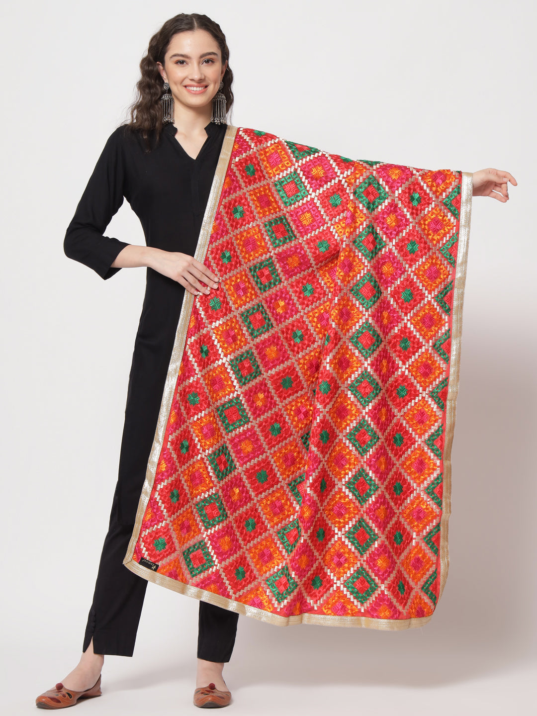 Punjabi Phulkari Dupatta with Heavy Embroidery | Red
