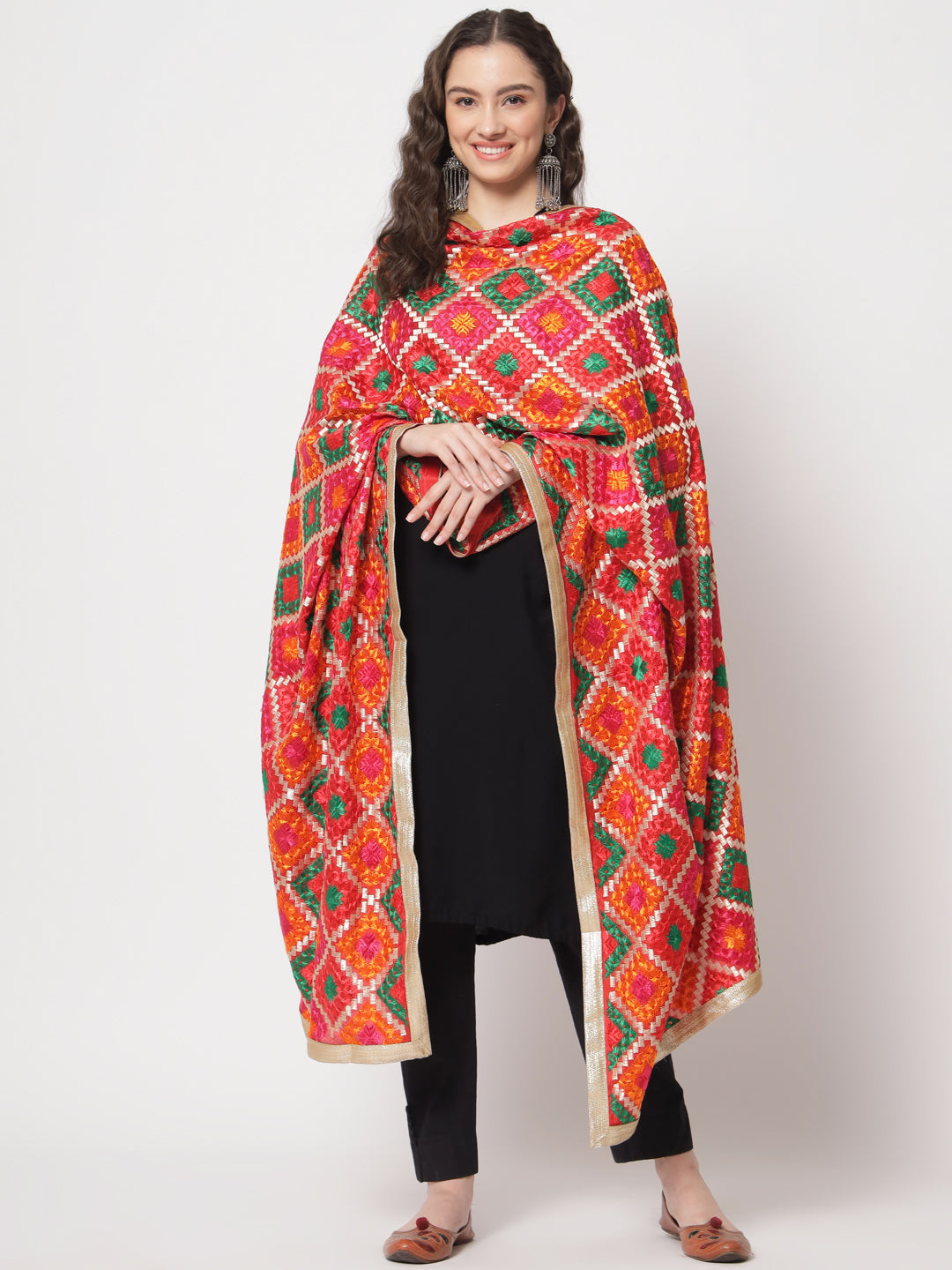 Punjabi Phulkari Dupatta with Heavy Embroidery | Red