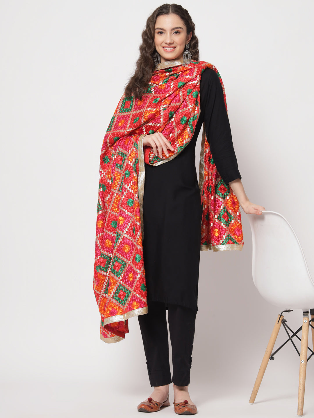 Punjabi Phulkari Dupatta with Heavy Embroidery | Red