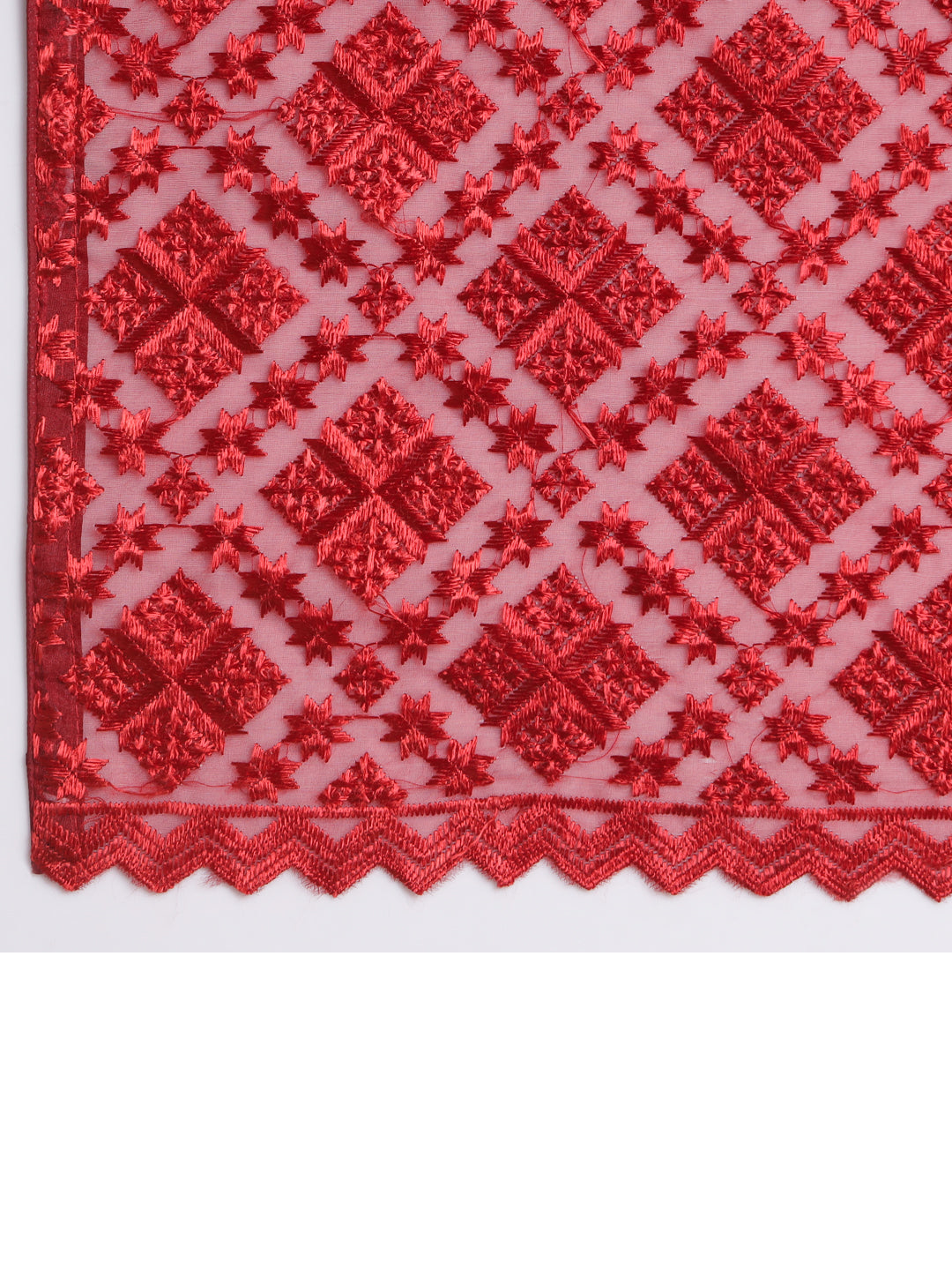 Organza Phulkari Dupatta with Heavy Embroidery | Maroon