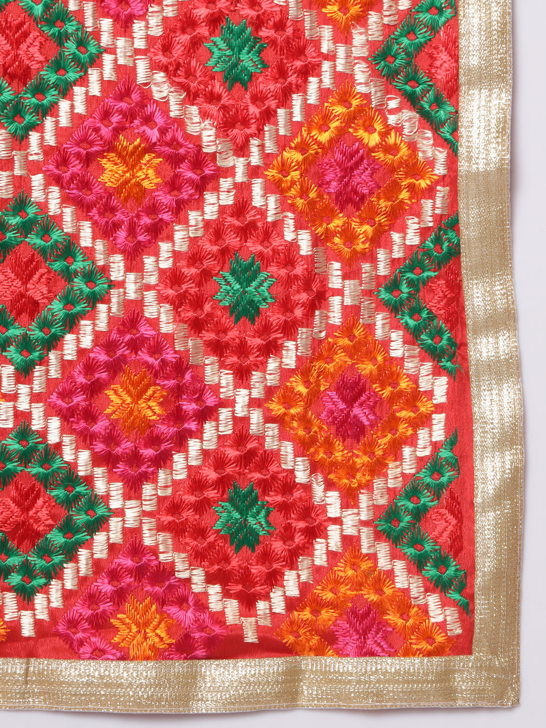 Punjabi Phulkari Dupatta with Heavy Embroidery | Red