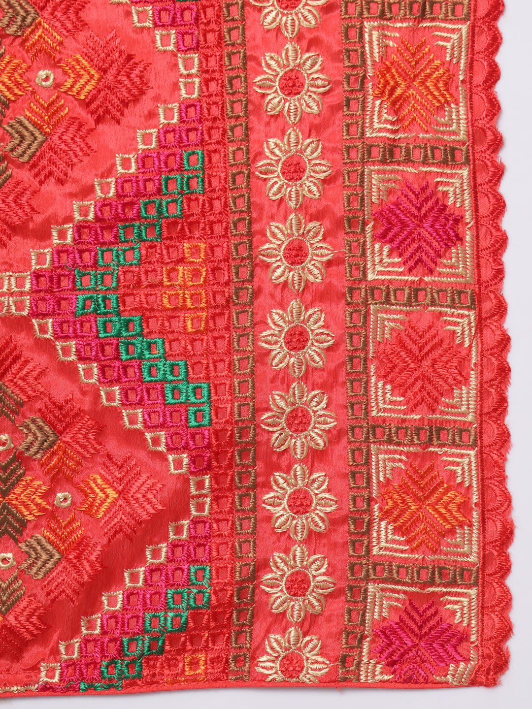 Punjabi Bagh Phulkari Dupatta with Heavy Embroidery | Red