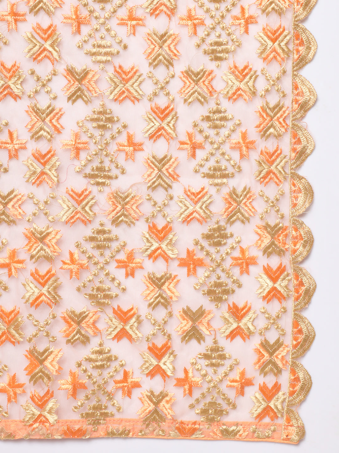 Organza Phulkari Dupatta with Heavy Embroidery | Peach
