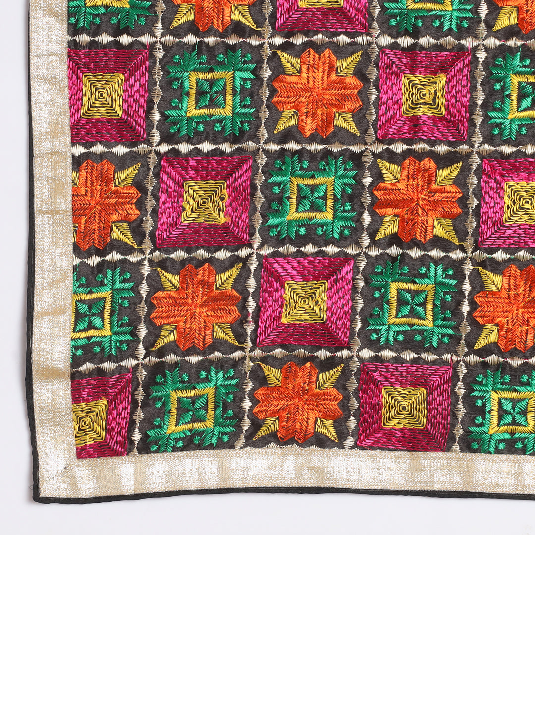 Punjabi Phulkari Dupatta with Heavy Embroidery | Black