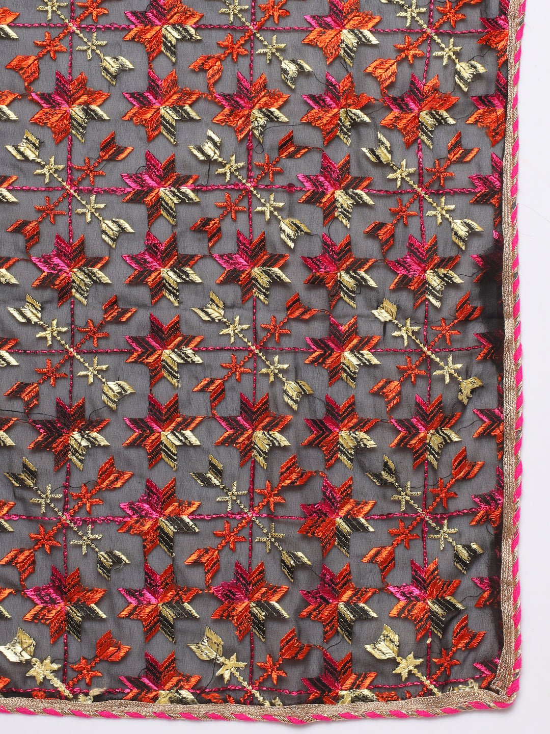 Organza Phulkari Dupatta with Heavy Embroidery | Black