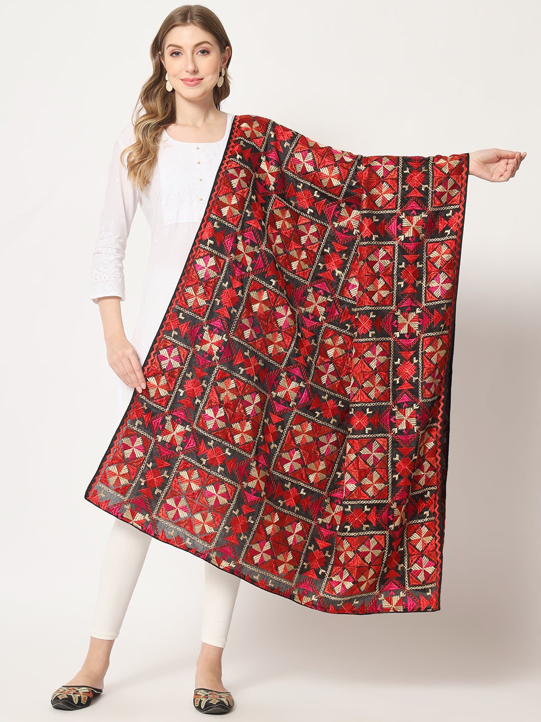 Punjabi Bagh Phulkari Dupatta with Heavy Embroidery | Red