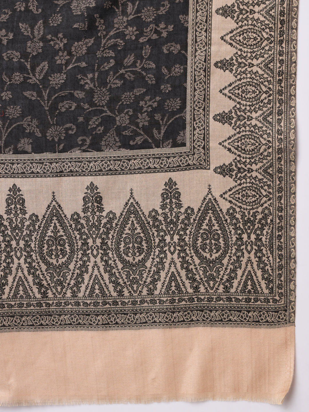 Kani Weave Woven Shawl for Men in Paisley Zari Patterns | Black