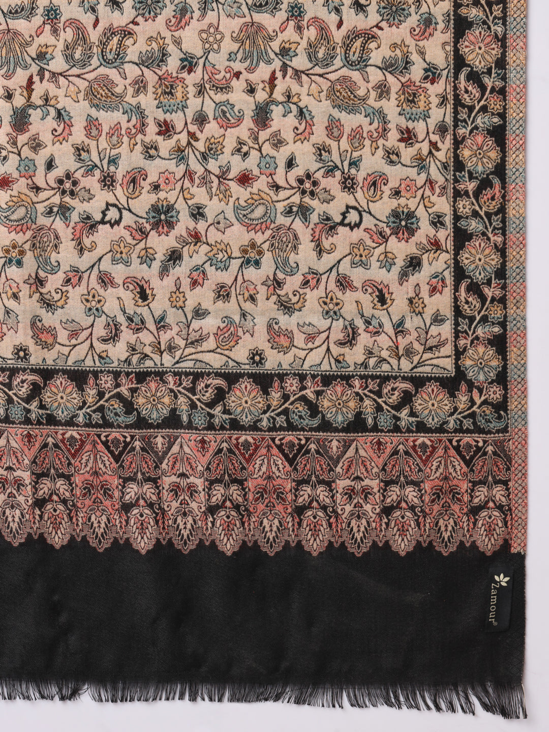 Kani Weave Woven Shawl for Men in Paisley Design | Black